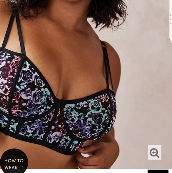 🆕☠FLORAL SKULL MESH UNDERWIRE LONGLINE BRALETTE - Picture 2 of 5